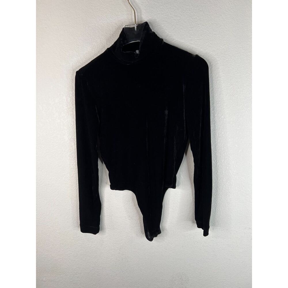 BCBG Women's Velvet One Piece Bodysuit Long Sleeve‎ Black VTG Classic Core